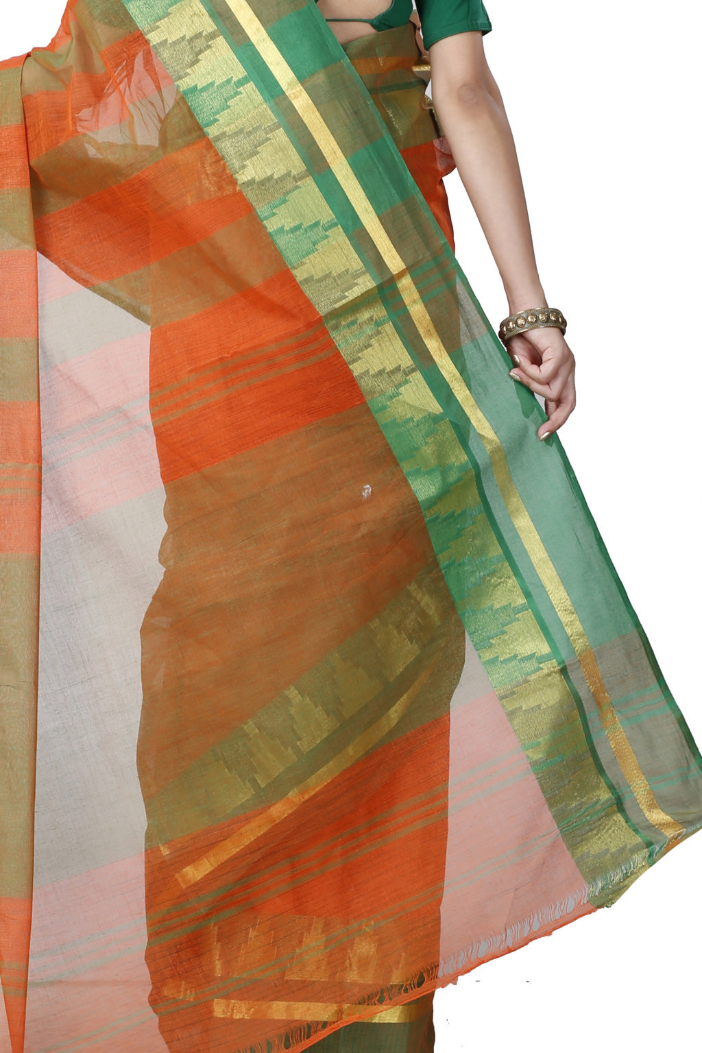 Orange Pure Cotton Vrinda Tant Saree (1093)